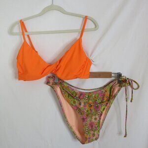 wild fable 2 Piece Bikini Orange Top Floral Bottoms Size Large/XL NWT